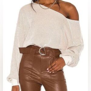 Line and Dot Favorite Off The Shoulder Sweater Ivory & Taupe - NEW - Size Medium